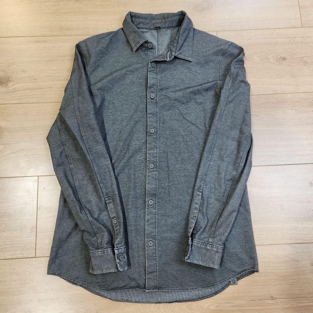 Lululemon Commission Shirt Mens Medium Gray Solid Long Sleeve Button Up Jersey